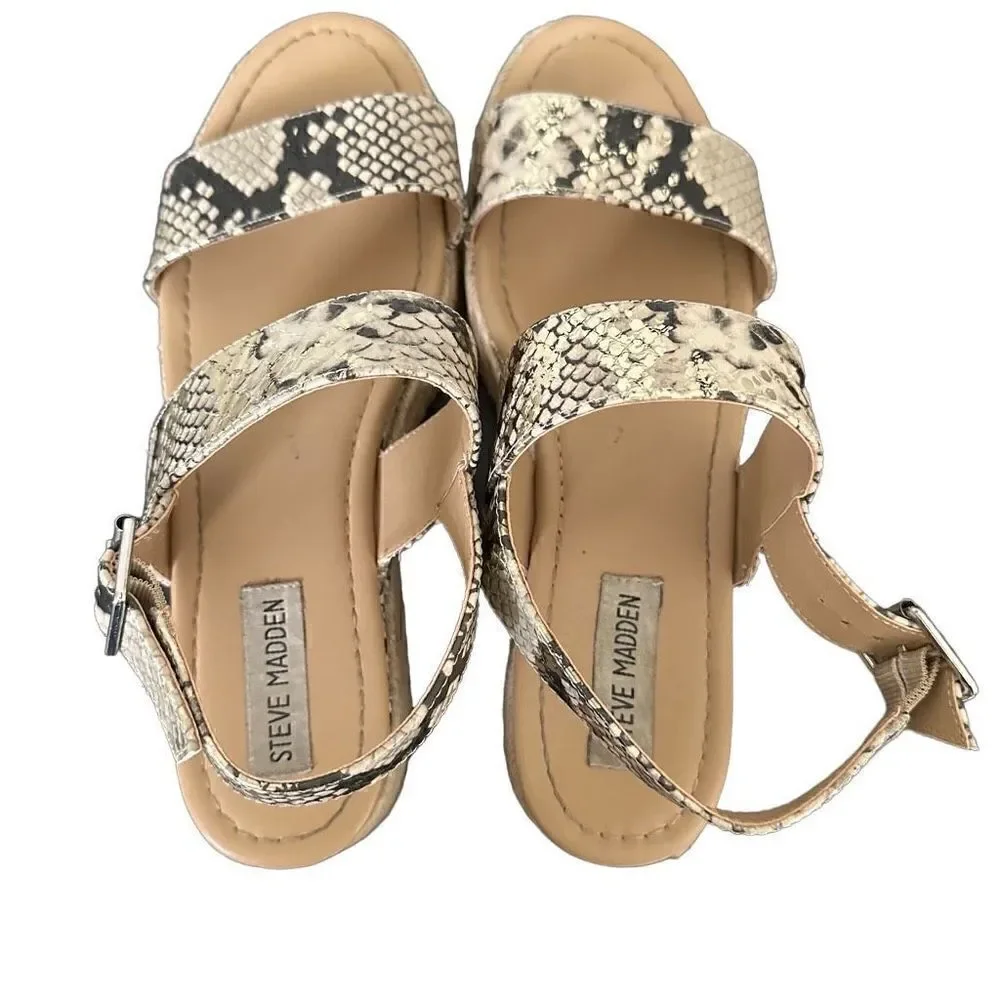 Steve Madden Fifer Python Snake Print Espadrille Wedge Sandals size 8.5